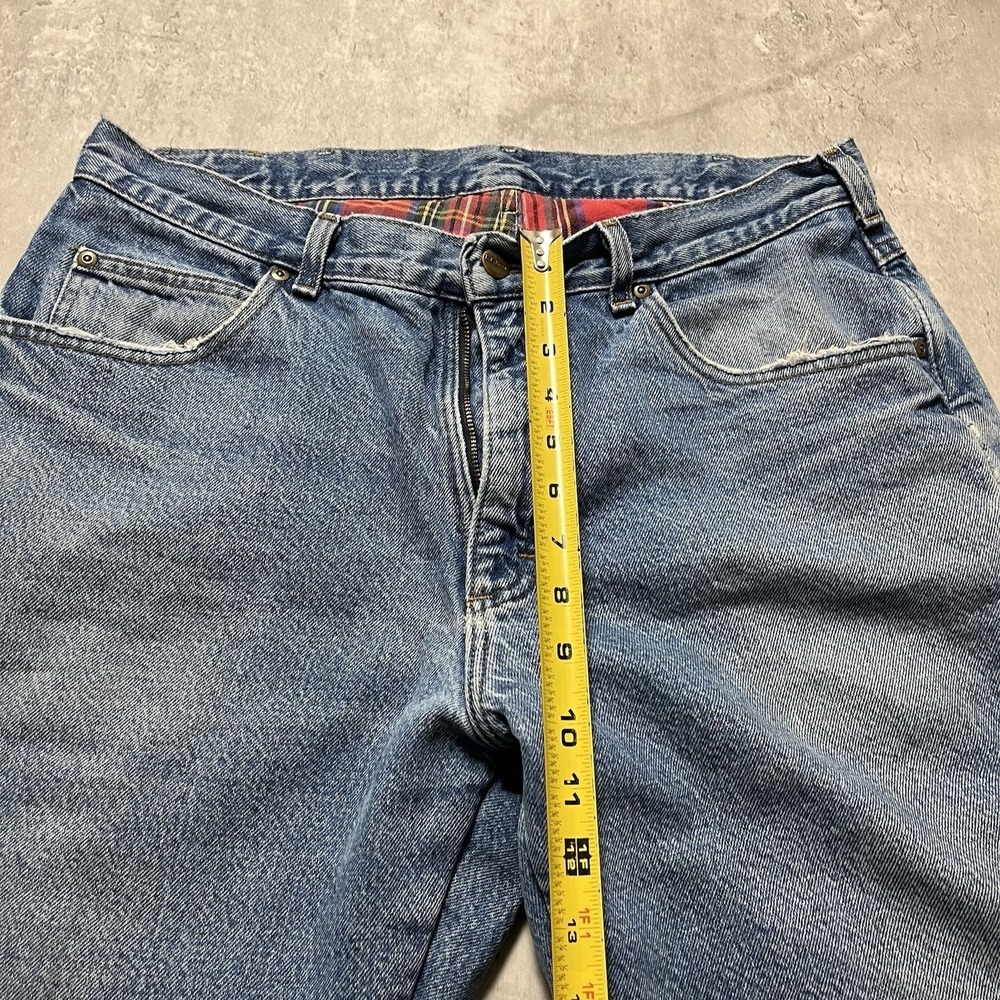 Vintage LL Bean Mens Red Plaid Flannel Jeans Size 32x30 Relaxed Fit USA Made - Picture 4 of 13